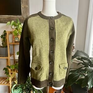 Vintage Y2K Green Wool Fisherman Cardigan Sweater Size Medium